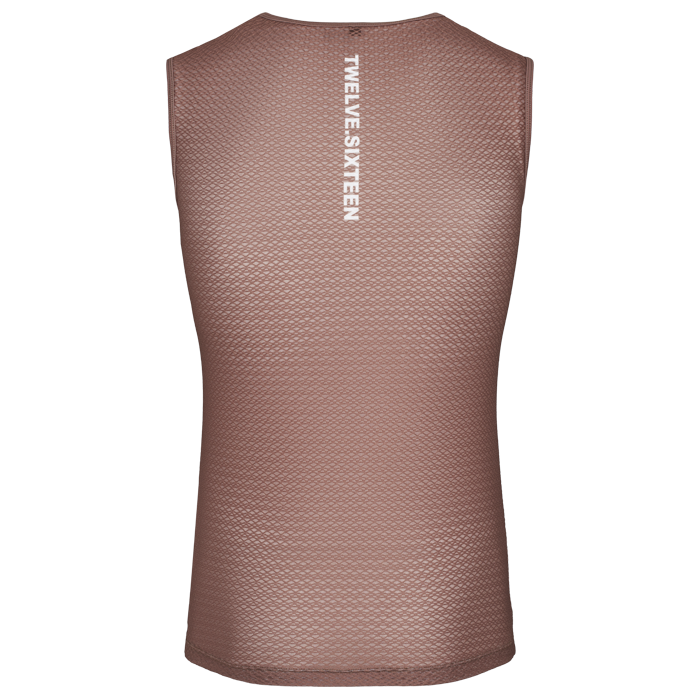 Brown sleeveless shirt with 'TWELVE SIXTEEN' branding on the back 