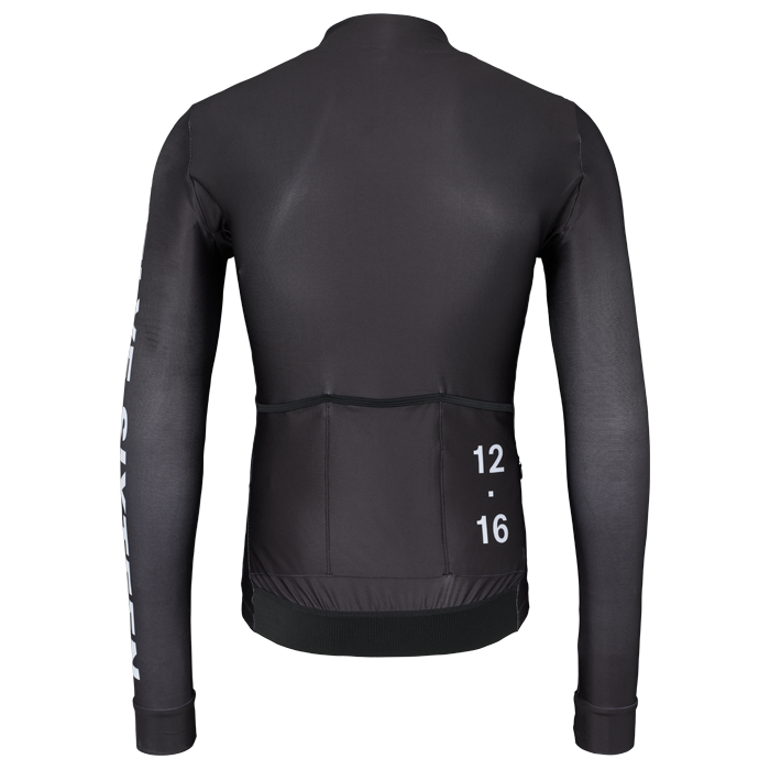 Black cycling Long Jersey with number 12.16 logo on the back