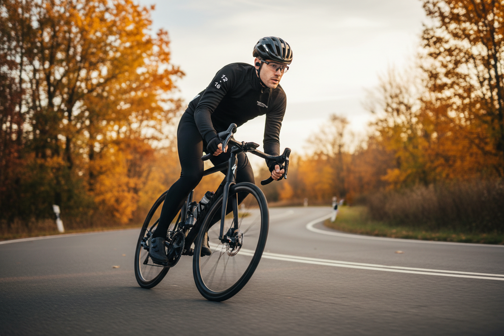 Cyclist in black gear, Winter Jacket