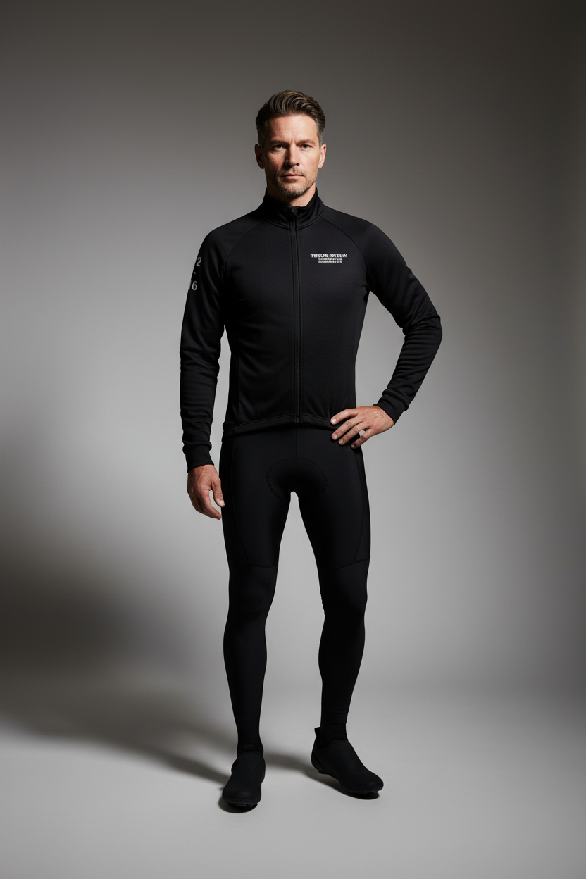 Man wearing a black Sky Winter Cycling Jacket