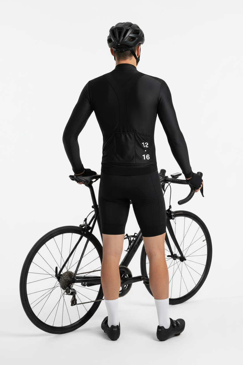Person wearing a black cycling outfit 12.16