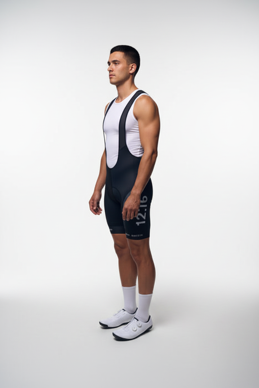 Person wearing  black TwelveSixteen Bibs