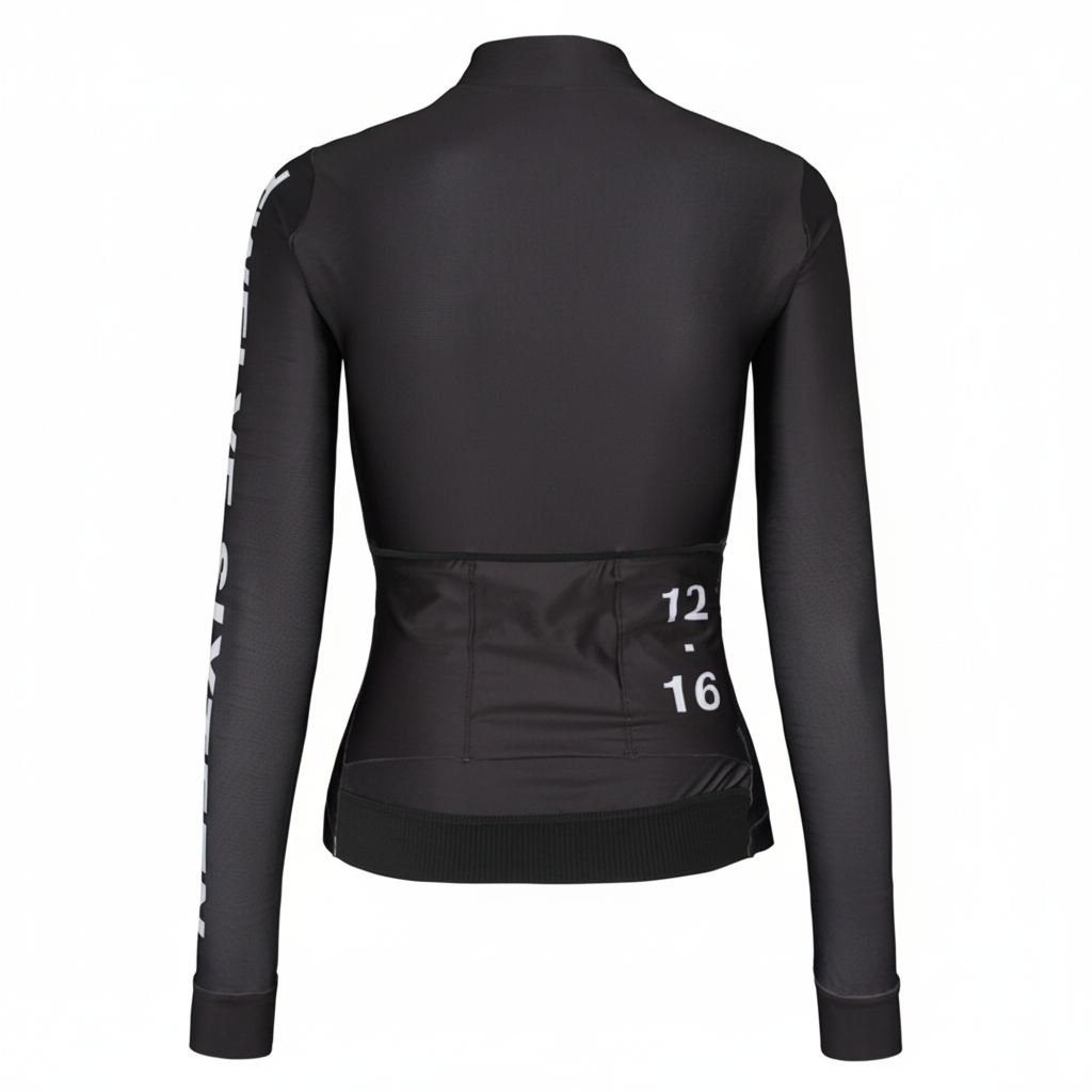 Black cycling Long Jersey with number 12-16 logo on the back